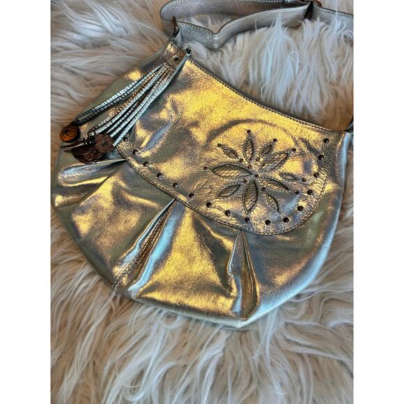 Velez Women's Weare Leather Gold Glitter Evening Tasseled Crossbody‎ Handbag - Picture 2 of 12